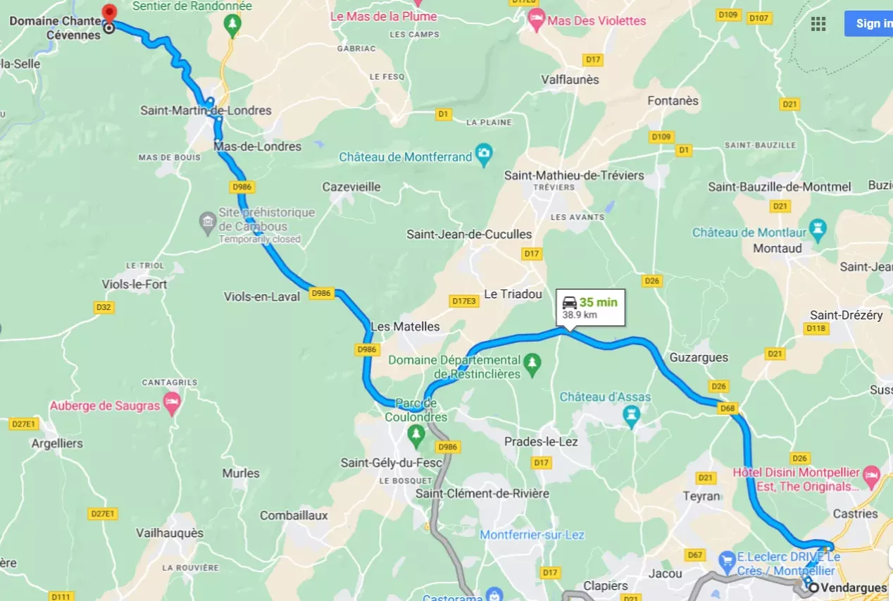 Itinéraire Vendargues - Frouzet